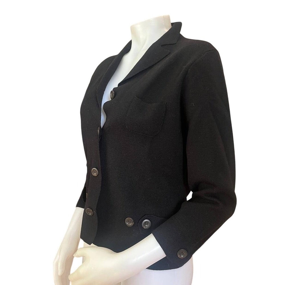 Vintage J. Crew Merino Wool Knit Sweater Blazer Black L Dark Academia Minimalist